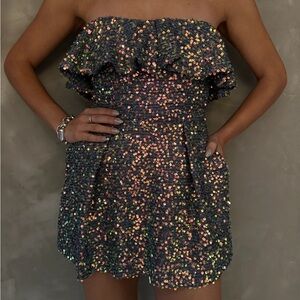 Blue and Silver Sleeveless Romper